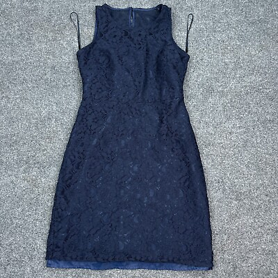 J Crew Midi Lace Dress Womens Size 00 Navy Blue Lined Sleeveless Cocktail $18.87