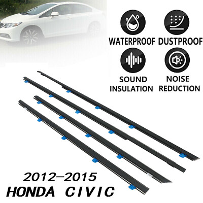 #ad 4pc Weatherstrip Window Moulding Trim Seal Belt For 2012 2015 Honda Civic Sedan $26.99