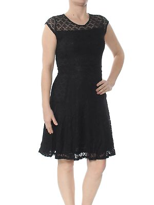 NY COLLECTION Womens Black Cap Sleeve Above The Knee Cocktail Dress Petites S $11.99