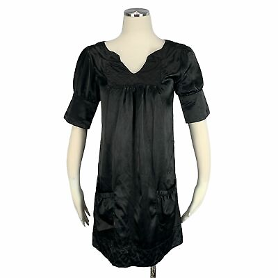 #ad Scarlett Black Mini Dress Silky Short Sleeve Party Juniors $19.99
