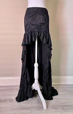 Gothic skirt long black ruffle lace train   Steampunk Fetish quot;The Oquot; RARE $79.99
