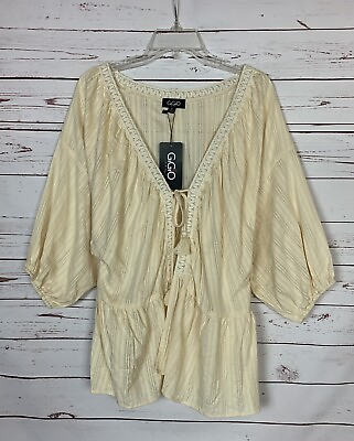 GiGiO Boutique Women’s M Medium Ivory Lace Cute Boho Tie Top Blouse NEW TAGS $20.00