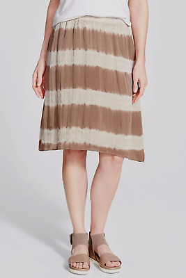 #ad Eileen Fisher Women#x27;s Size M Lantern Skirt Mocha Shibori Striped Silk NTW $218 $48.95