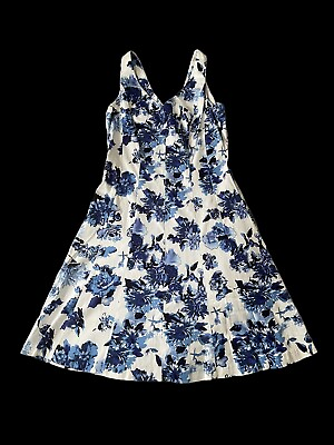 #ad Chaps Women#x27;s Sun Dress Size 12 Floral Blue A Line Stretch Zip Up Sleeveless $45.00