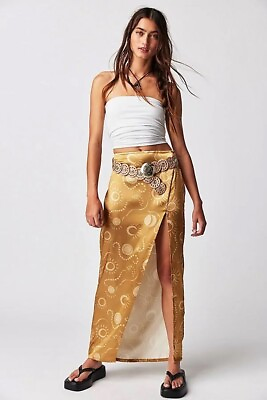#ad New Free People Serena Slim Maxi Skirt Gold Sun Moon Size Size 4 $54.99