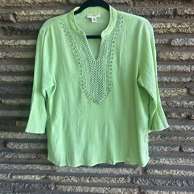 #ad Appleseed#x27;s Green Boho Embroidered Casual Tunic Top $19.85