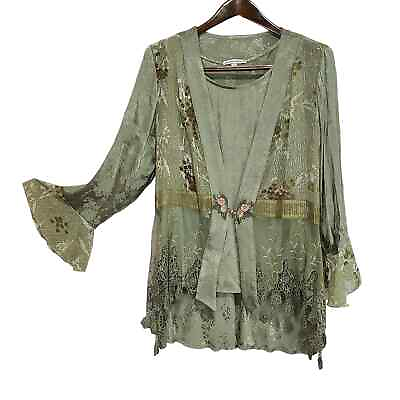 #ad Spencer Alexis Kimono Cardigan Lace Boho Floral Bell Sleeve w Matching Tank 1X $65.00