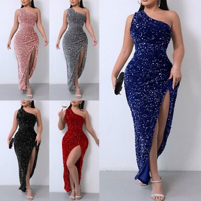 #ad Women Maxi Dresses One Shoulder Party Long Dress Ladies Slim Holiday Sleeveless $44.12