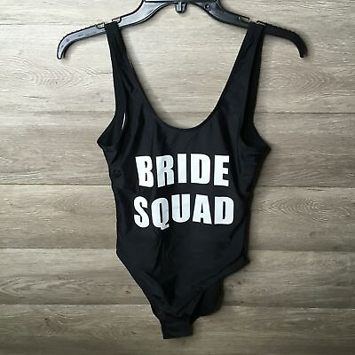 #ad Bride Squad Womens Medium Black Scoop Neck One Piece Monokini Swimsuit NWOT $10.49