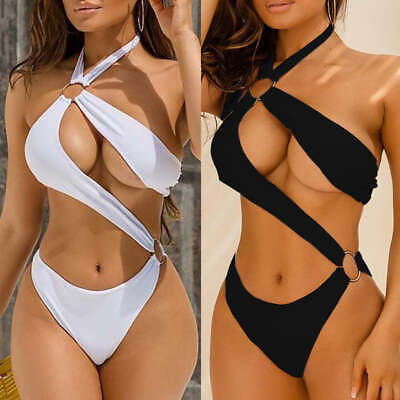 #ad New Sexy One piece Three color Hollow Metal Ring Strap Bikini Swimsuit $28.89