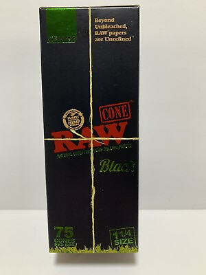 75 COUNT 1 1 4 Size RAW BLACK ORGANIC HEMP PRE ROLLED CONES FACTORY BOXED $25.88