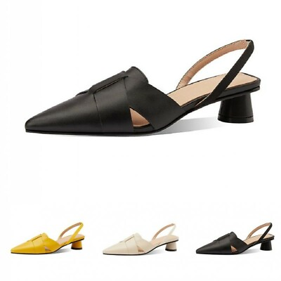 #ad Women#x27;s Slingbacks Ankle Strap Pointy Toe Block Low Heel Summer Dress Sandals D $40.46