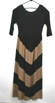 #ad Tua Plus Women#x27;s 3 4 Sleeve Scoop Neckline Striped Maxi Length Dress Black Tan $4.01