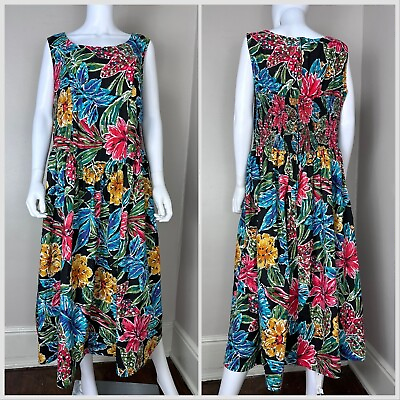 #ad Vintage 1980s 1990s Plus Size Floral Sundress 80s 90s Eber 1X Sleeveless Dress $50.00