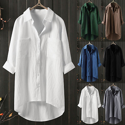 #ad Down Long Blouses Casual Shirts Tops Women#x27;s Button Sleeve Women#x27;s Blouse $17.44