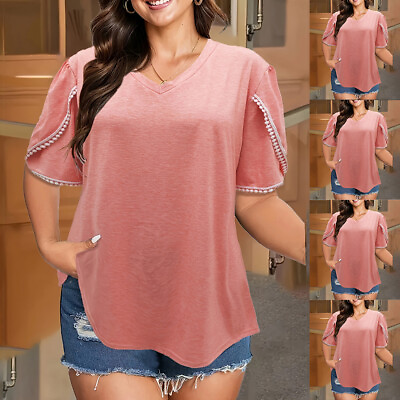 #ad Women#x27;s Short Sleeve Party Tops Summer V Neck Casual Loose Shirt T Shirt XL 5XL $19.09