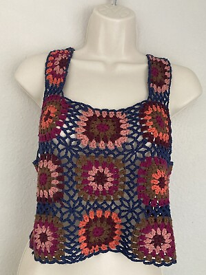 #ad #ad Natural Life Crochet Granny Square Crop Tank Top Festival Boho Women’s Size S M $23.90