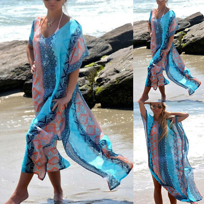 Women Beach Cover Up Beachwear Long Maxi Dress Summer Bikini Swimwear Kaftan $14.88