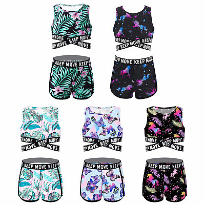 #ad Girls Tankini Swimsuit Bikini Rash Guard Bathing Suits Round Neck Beachwear 2PCS $11.18
