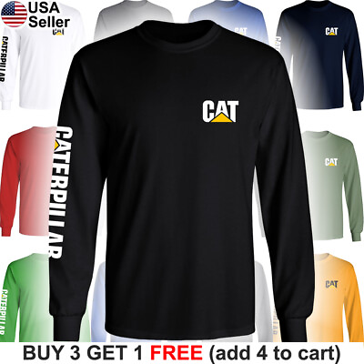 Caterpillar Long T Shirt CAT Logo Tractor Equipment Bulldozer Construction Chest $27.85