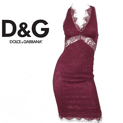 #ad Dolce amp; Gabbana 1990s bordeaux burgundy merlot silk lace cutout vintage dress XS $460.00