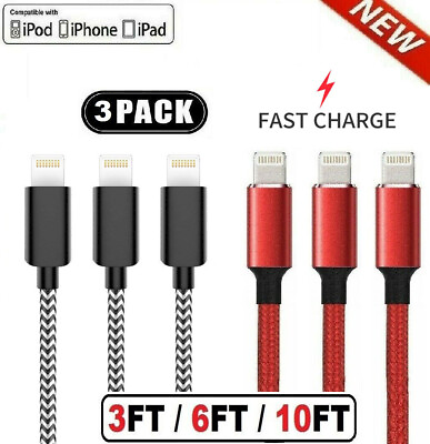 3 Pack Fast Charger USB Cable For iPhone 6 7 8Plus iPhone XR Xs Max 11 12 13 Pro $12.69