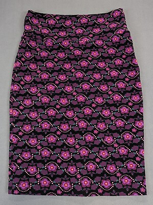 #ad Lularoe Straight Fit Cassie Black Several Purples With Floral Medium Pre Owned $14.40