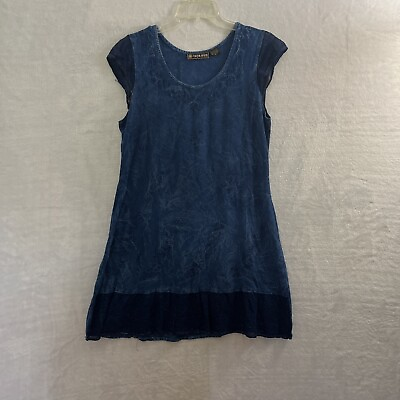 #ad Raya Sun Shirt Dress Womans Small Geometric Blue Short Sleeve Cotton Blend $8.99
