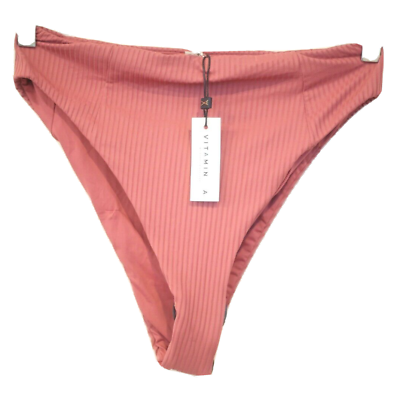 #ad Vitamin A Women#x27;s Size 10 Large High Cut Bikini Bottoms Ribbed Mauve Pink NEW $29.99