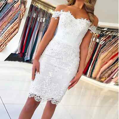 #ad #ad New Cocktail Dress Off Shoulder Lace Applique Sexy Sweetheart Knee Length Dress $106.40