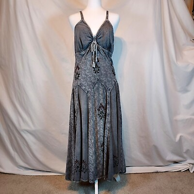 #ad Womens Gray Boho Midi Dress Size M embroidered Adj Straps Quality Garment $22.88