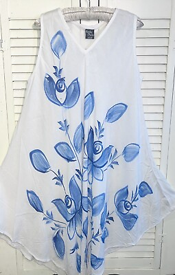 #ad NEW 3X 2X 1X XL L M White Dress Blue Floral Beach Sun Studded A Line $28.95