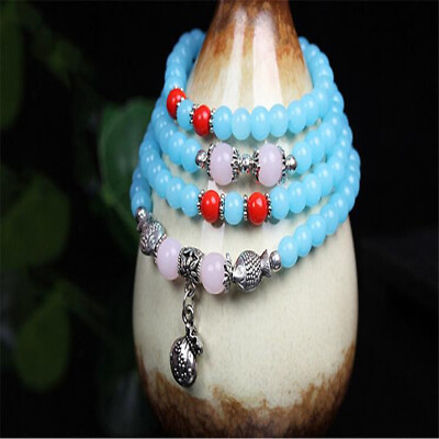 #ad 6mm Blue jade Necklace Office Wear Custom Beaded Party Teens Artisan Stackable $8.91