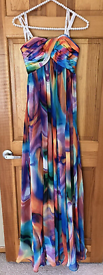 #ad Rainbow Long Maxi Dress Sz 0 Strapless Colorful Watercolor Beach Boho Party Prom $35.00
