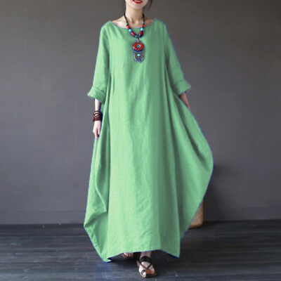 #ad Long Sleeve Maxi Dress Sundress Dress Long Sleeve Dress Boho Cotton Linen Dress $22.79