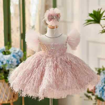 #ad New Children#x27;s Sequin Feather Princess Dress Wedding Birthday Party Girls Dress $78.93