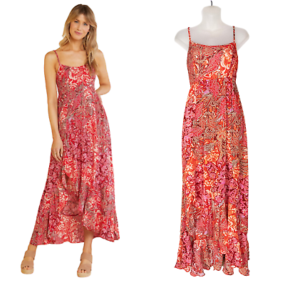 FREE PEOPLE Intimately Red Forever Yours Smocked Slip Dress Maxi Women#x27;s XS $46.75