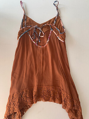 #ad Gimmicks Orange Dress Floral Trim Size Small Summer Dress F4 $18.00