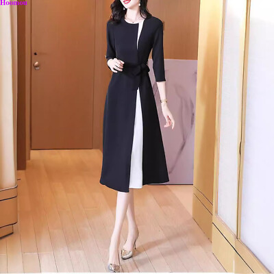#ad OL Korean Womens Colorblock A line Shift Shirt Party Cocktail Workwear Dress $33.31