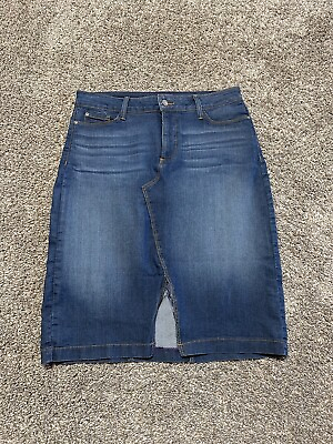 #ad NYDJ Skirt Women#x27;s Size 6 Blue Stretch Denim Casual Knee Length 8523 $14.99