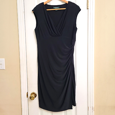 #ad #ad Lauren Ralph Lauren LBD Sleeveless V Neck Side Ruched Cocktail Dress Size 14 $28.00
