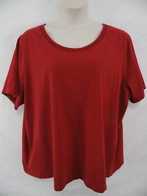 Catherines PLUS 3X 26W 28W Red Cotton Blend Pullover Short Sleeve T Shirt Tee $12.34