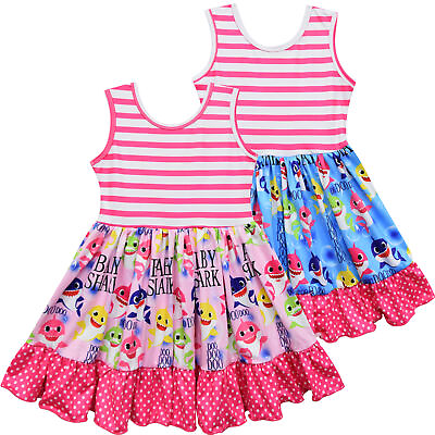 #ad Girls Dress Boutique Cartoon Babyshark Princess Dress Party Casual Baby Skirt $19.59