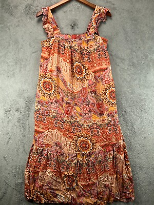 #ad Knox Rose Womens Maxi Dresses Small Boho Floral Orange Tiered Sleeveless Pockets $16.90