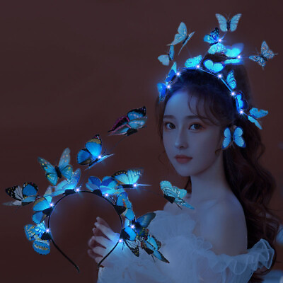 #ad Women Girl Glowing LED Fairy Butterfly Party Hair Head Band Headband PROP Hoop AU $7.99