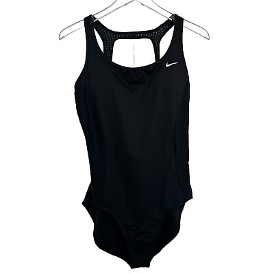 #ad Nike Womens Swimsuit Size XL HydraLock Sculpt One Piece Mesh Racerback Black $40.36