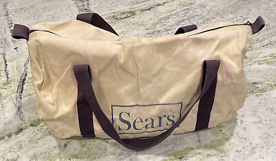 Vintage SEARS logo Canvas Duffle Bag approx. 22” x 10”x 10” zipper 2 handles $38.97