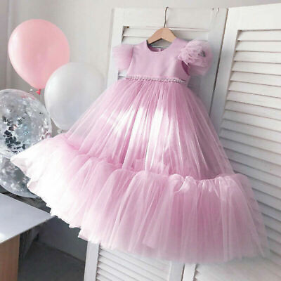 #ad Girls Birthday Party Dresses Kids Ruffle Sleeve Princess Costume Event Prom Gown $20.61