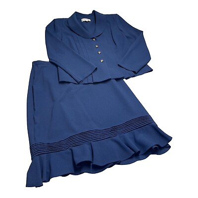 #ad Danny amp; Nicole Skirt Suit Womens 12 Blue Petite Blue Stretch Pleated 2 Piece Set $39.99