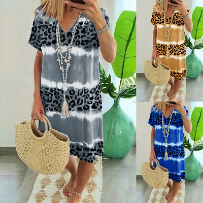 Boho Women Ladies Holiday Beach Midi Dress Summer Printed Casual Loose Sundress $15.91
